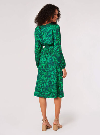 Swirl Satin Wrap Midi Dress