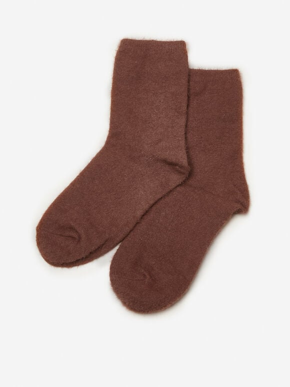 Soft And Fuzzy Plain Socks, Rust, large