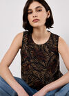 Batik Leaf Print Vest Top, Black, large