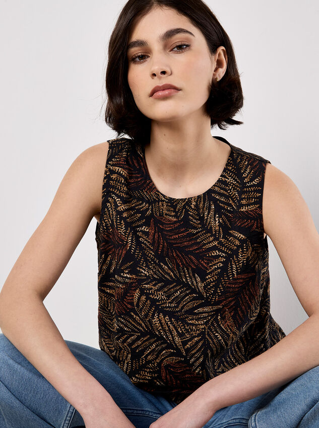 Batik Leaf Print Vest Top, Black, large