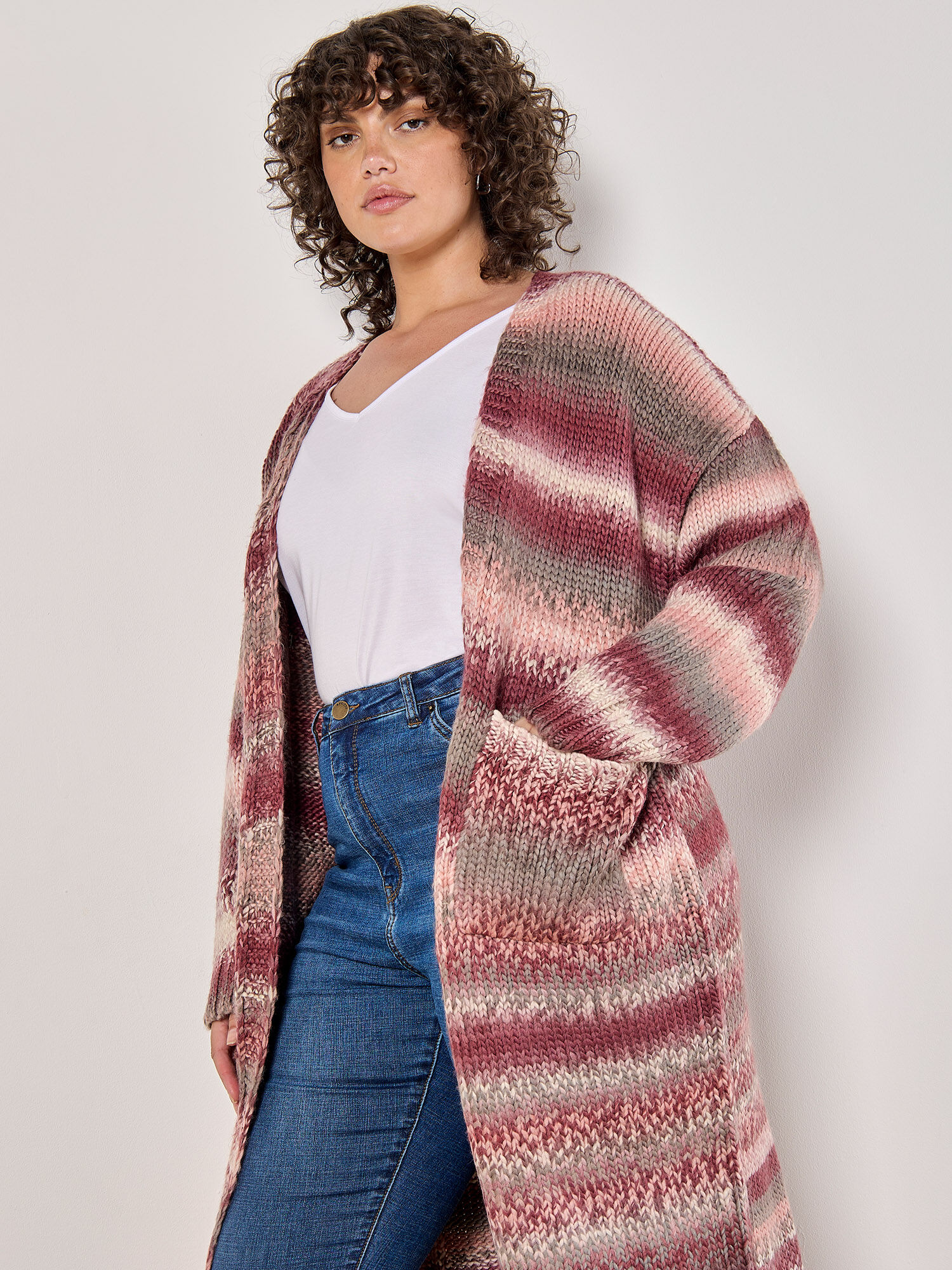 Curve Ombre Chunky Knit Cardigan Apricot Clothing
