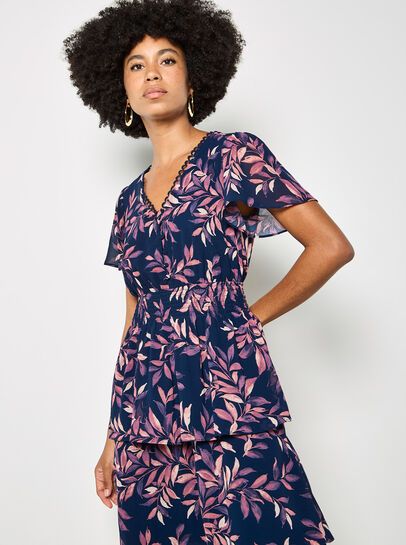 Watercolour Leaves Chiffon Tiered Maxi Dress