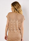 Mock Neck Pointelle Knit Top, Stone, large