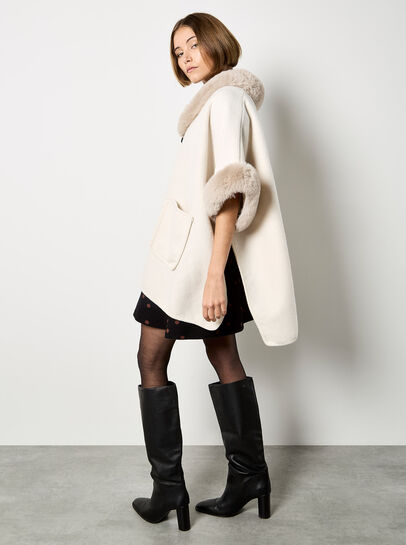 Faux Fur Trim Cape