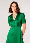 Satin Button Down Midi Dress, Green, large