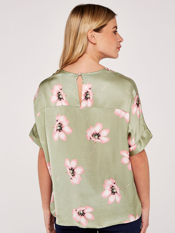 Large Flower Kimono Sleeve Top, Mint, large