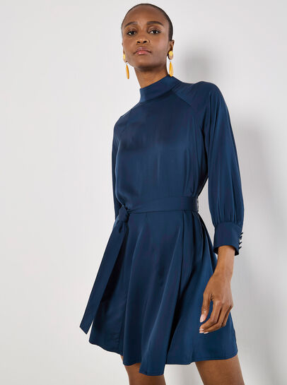 Mock Neck Swing Mini Dress
