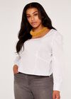 Curve Deep Neck Fitted Long Sleeve Top, White, large
