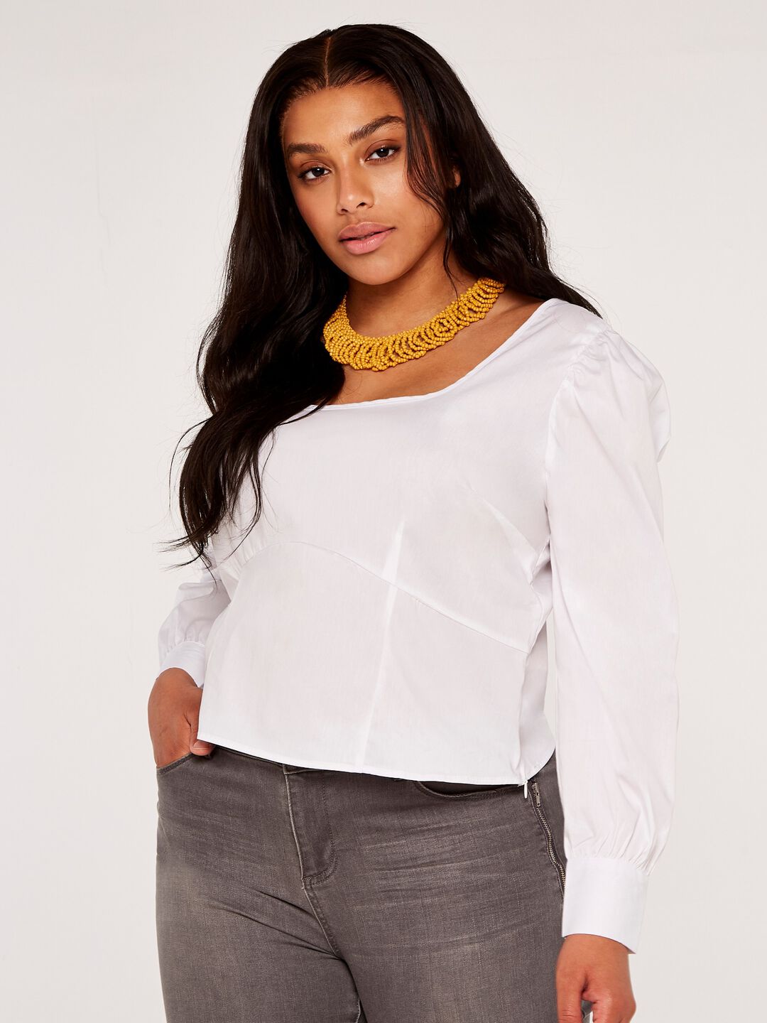 Curve Deep Neck Fitted Long Sleeve Top