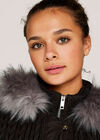 Black Quilted Chevron Fur Hood Jacket, Black, large