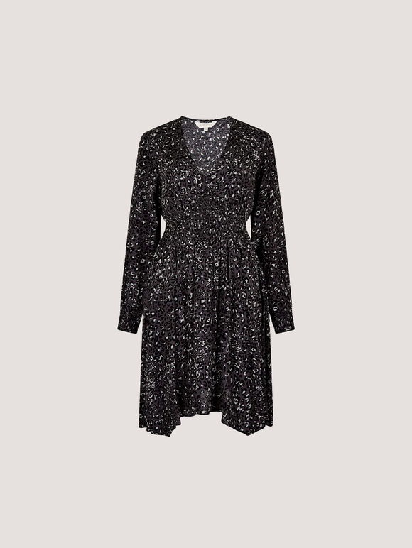 Leopard Hanky Hem Mini Dress, Grey, large
