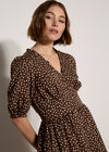 Polka Dot Ruffle Midi Dress, Brown, large