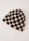 Checkered Beanie Hat, Stone, large