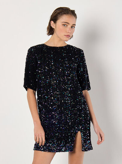 Velvet Sequin V-Back Mini Dress