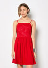 Eyelash Embroidered Cami Mini Dress, Red, large