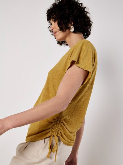 Textured Jersey Side Ruched T-Shirt