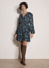 Folk Floral Mini Dress, Navy, large