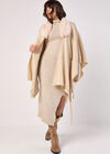 Faux Fur Collar Poncho, Stone, large