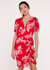 Floral Ruched Front Dress, Red, large