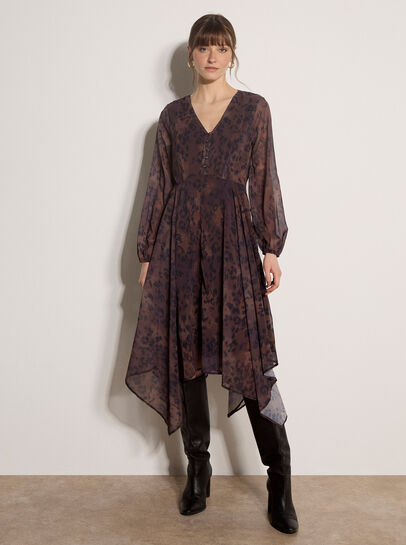 Leopard Print Chiffon Midi Dress