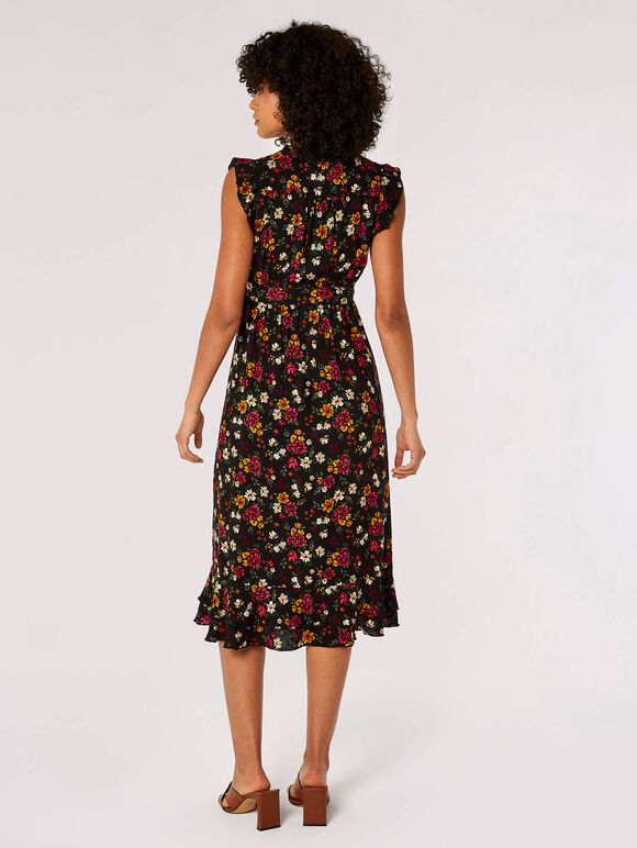 Painterly Floral Midi Dress, Black, large