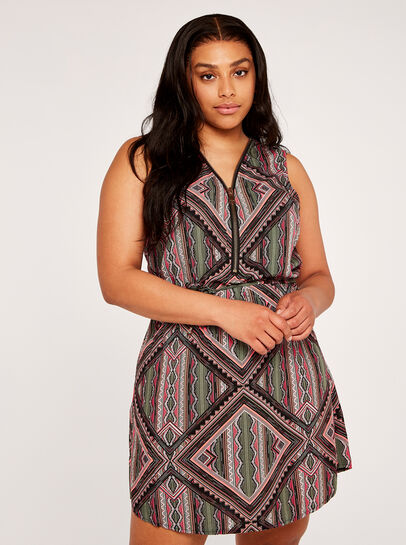 Curve Aztec Zip Through Dress