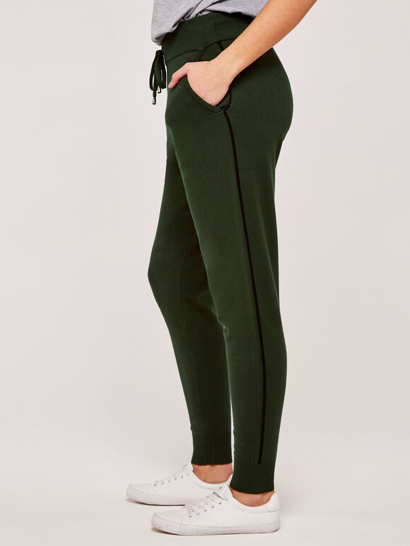 Drawstring Knitted Joggers, Green, large