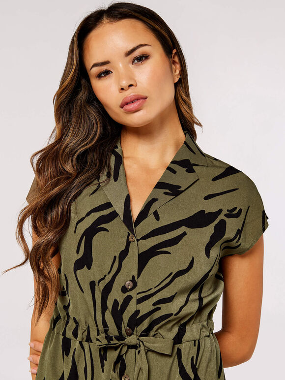 Swirl Shirt Midi Dress, Khaki, large
