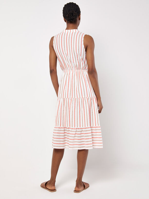 Tiered Stripe Midi Dress, Cream, large