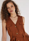 Linen Blend Utility Midi Dress, Rust, large