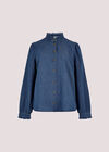 Ruffle Detail Denim Shirt, Blue, large