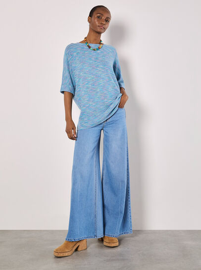 Multi-Coloured Waffle Knit Longline Top