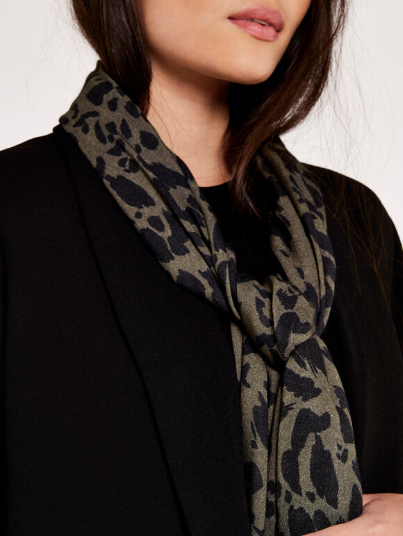 Animal Print Long Scarf, Green, large