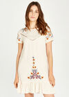 Embroidered Babydoll Hem Dress, Cream, large