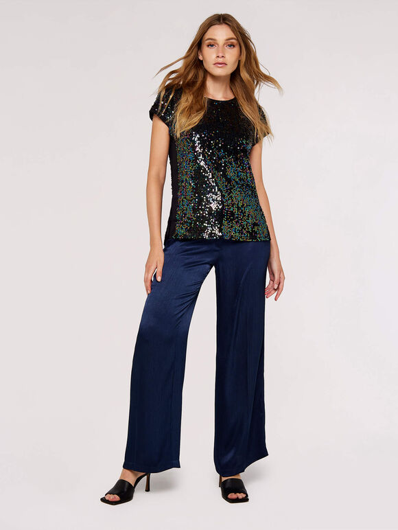 Rainbow Sequin Embellished T-Shirt, Black, large