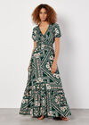 Scarf Print Smocked Maxi Dress, Green, large