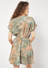 Tropical Leaf Print Smocked Mini Dress, Khaki, large