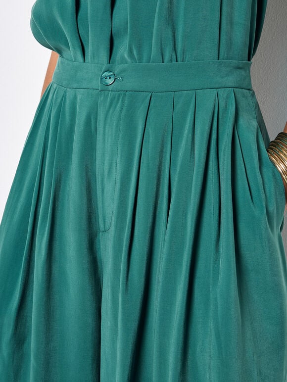 Soft Pleat Wide-Leg Trousers, Teal, large