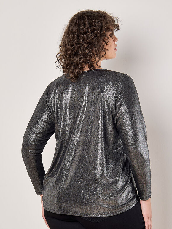 Foil Shimmer Long Sleeve Top, Dark Grey - Charcoal, large