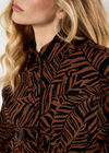 Linen Mix Leaf Print Shirt, Brown, large