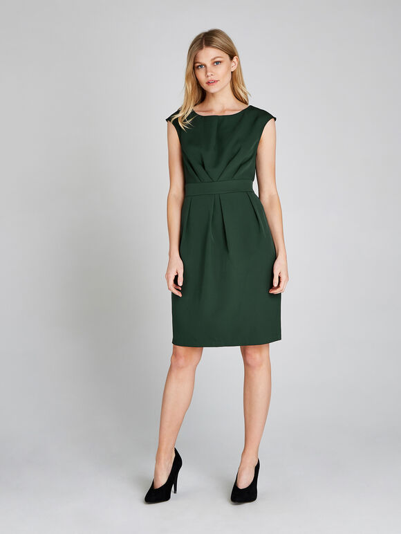 Pleat Detail Tulip Dress, Green, large
