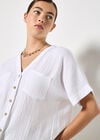 Textured V-Neck Blouse, White, large