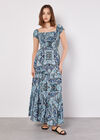 Scarf Print Milkmaid Maxi Dress, Blue, large