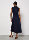 Linen Blend Shirt Midi Dress, Navy, large