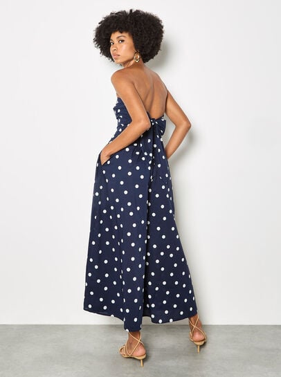 Polka Dot Bow Back Wide-Leg Jumpsuit