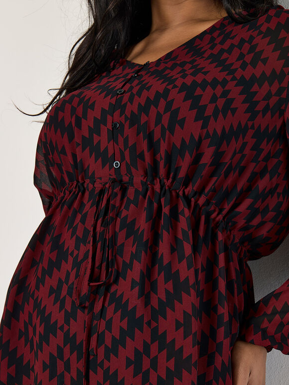 Curve Geo Print Chiffon Blouse, Burgundy, large