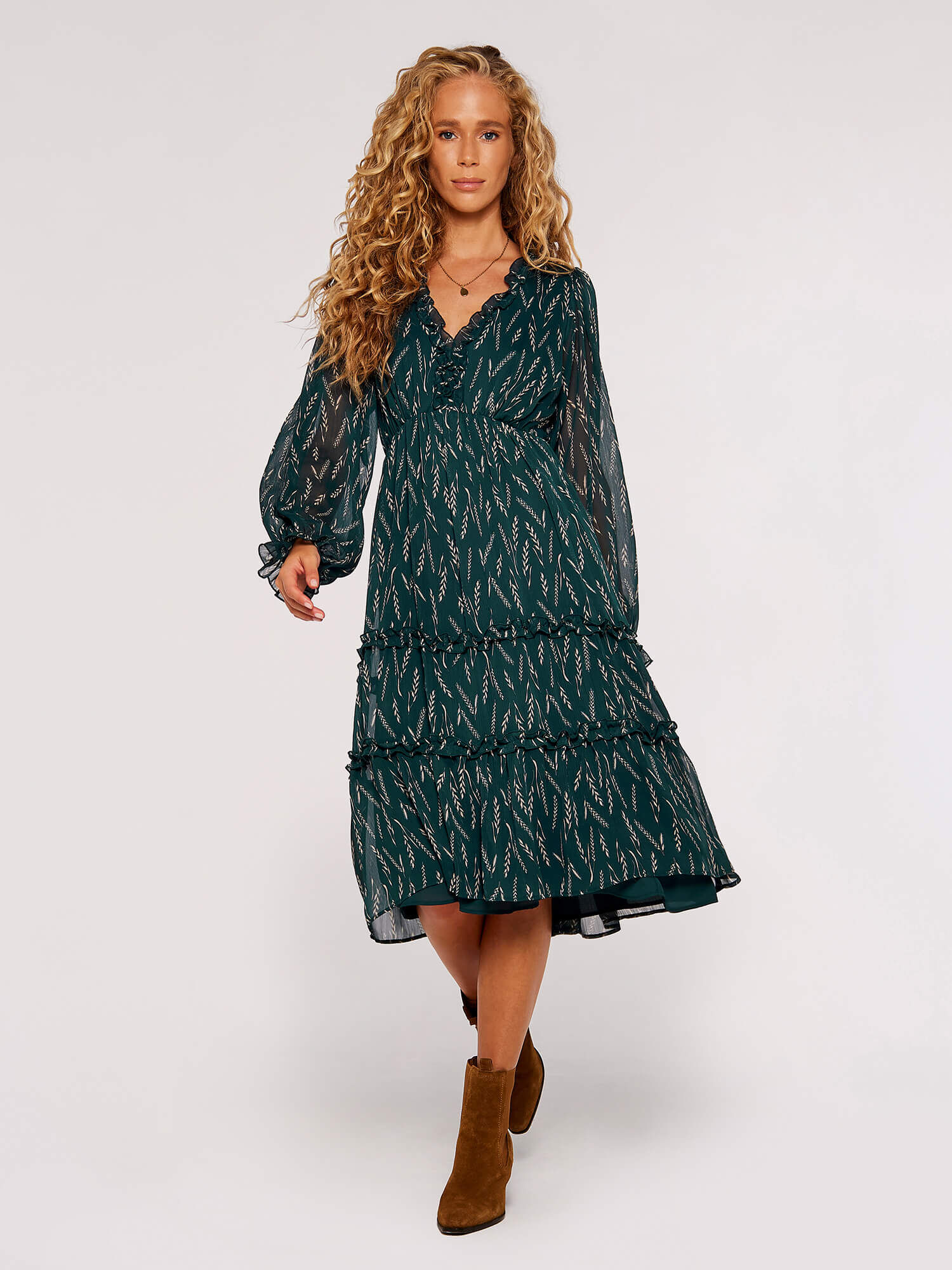 Wheat Ruffle Midi Dress