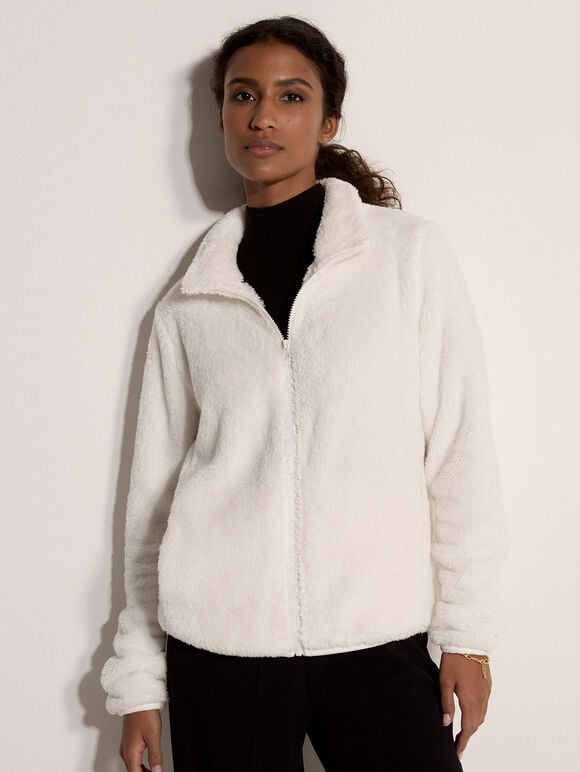 Fleece Cardigan, Cream, large