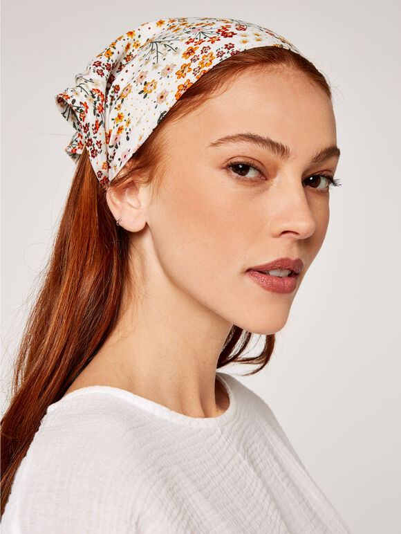 Ditsy Floral Head Scarf, White, large