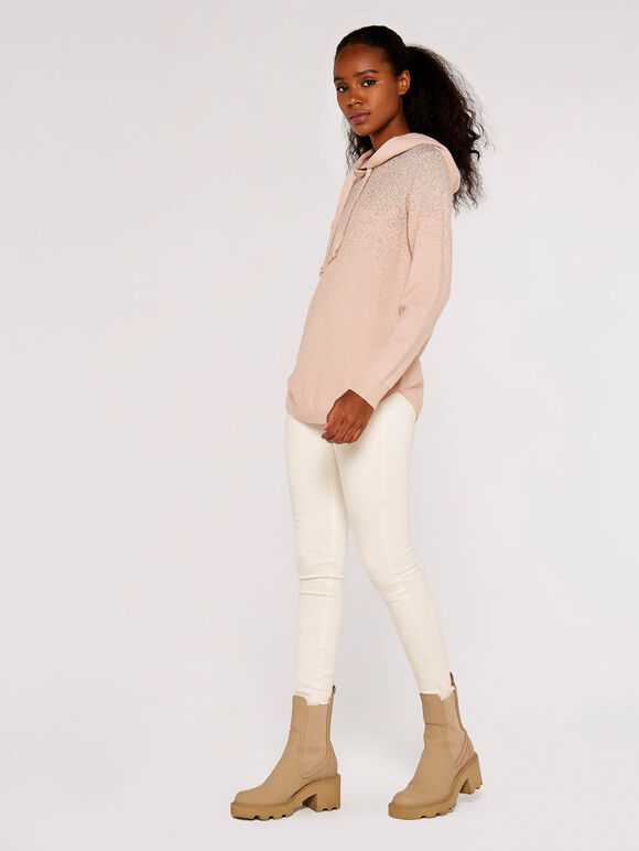 Graduating Lurex Kitted Hoodie, Pink, large